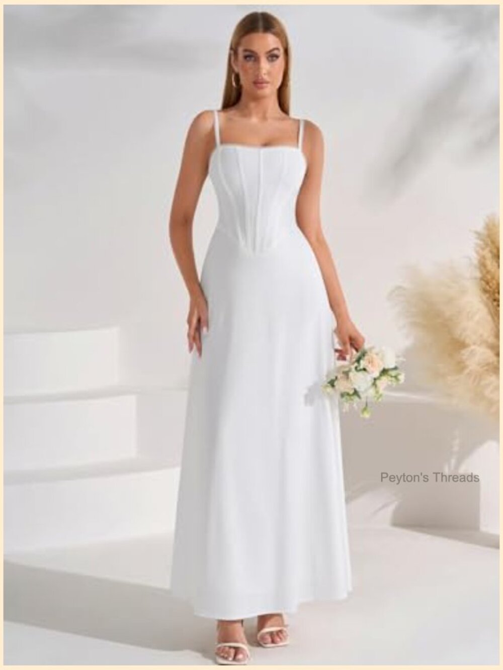 Corset Maxi Wedding Guest Dress Spaghetti Strap Flowy A Line Tea Party Long Sun - Picture 4 of 7